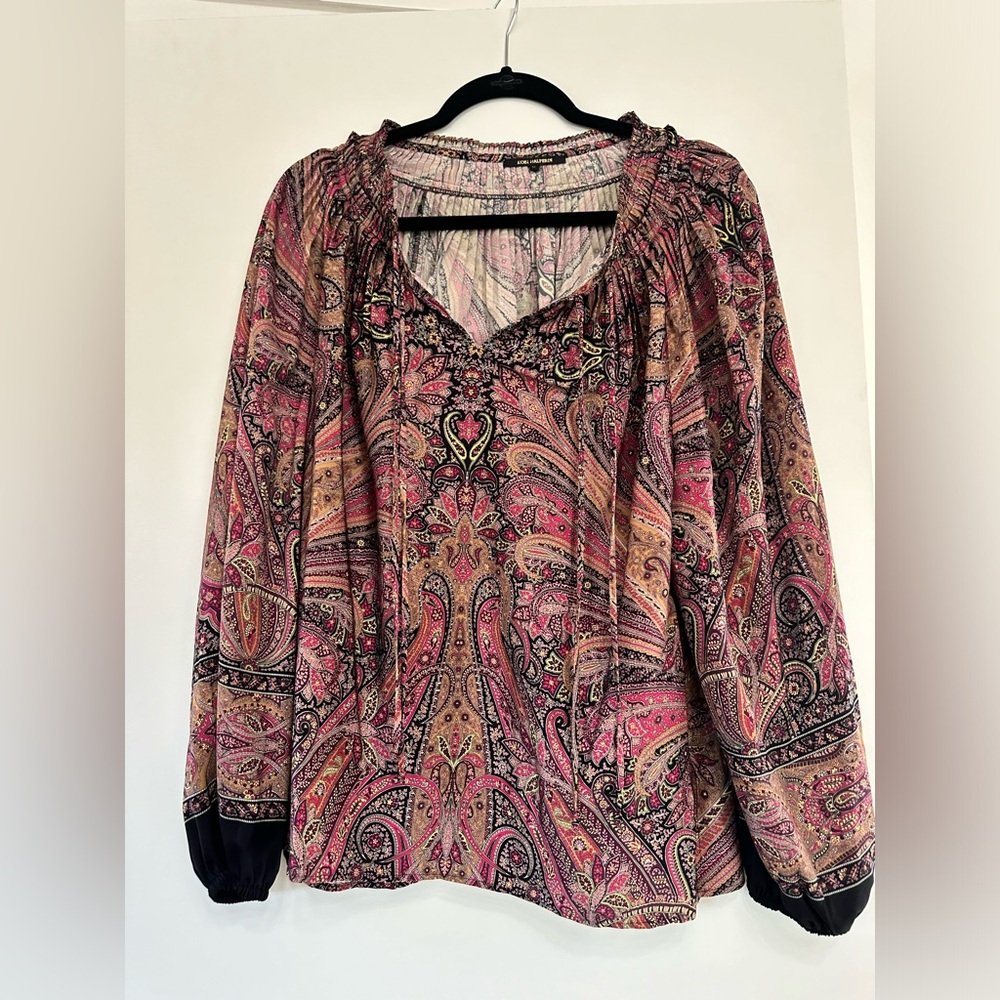 KOBI HALPERIN Jody Paisley Print Blouse In Gold Magenta Medium M
